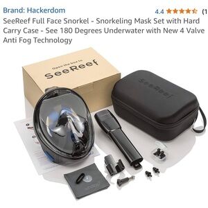 Full Face Snorkel - Black Snorkeling Mask Set With Hard Carry Case